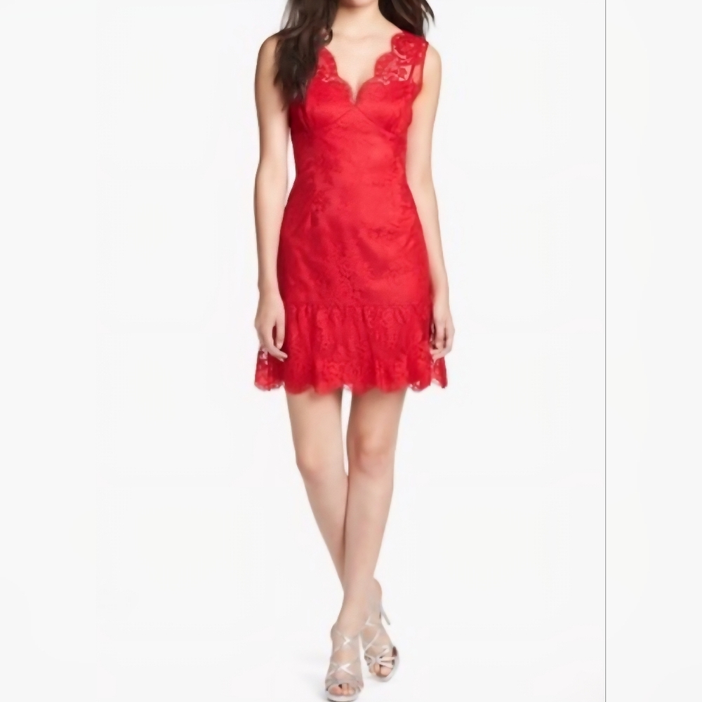 Adrianna Papell Red Lace Dress